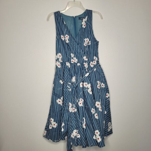Modcloth Instant Energy Faux-Wrap Midi Dress 6 Blue Floral Tie Waist Sleeveless - Picture 3 of 8
